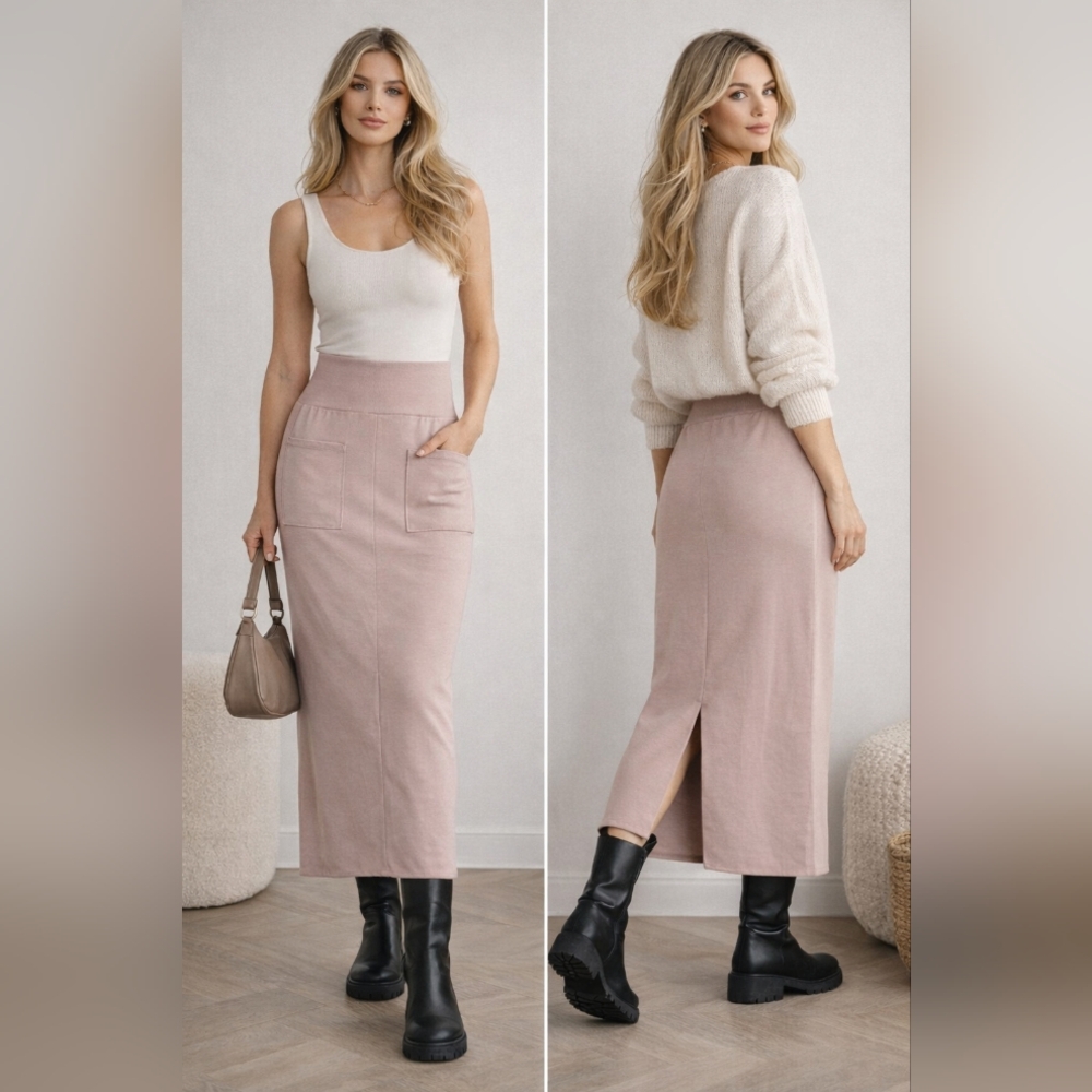 Henriette Steffensen Copenhagen Blush Sweat Midi Skirt S | Back Slit